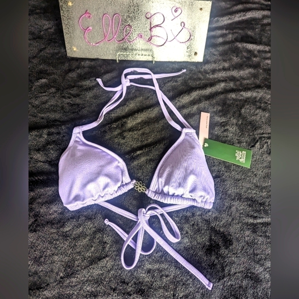 NWT Wild Fable Shimmer Purple Bikini Top Flower Accent S
